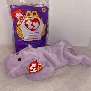 90s Ty Beanie Baby LOT Happy Hippopotamus Lavender Purple Hippo Teenie Beanie